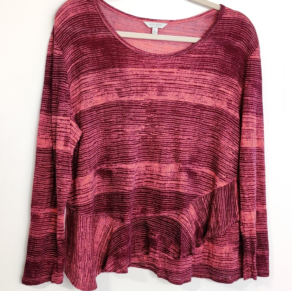 LUCKY Brand Burgundy Pink Long Sleeve Ruffle Top EUC sz XL